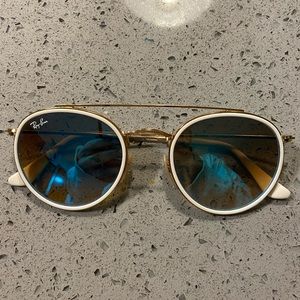 Authentic Women’s Ray-Ban’s Circle Sunglasses with Blue Tint Lens and Gold Frame